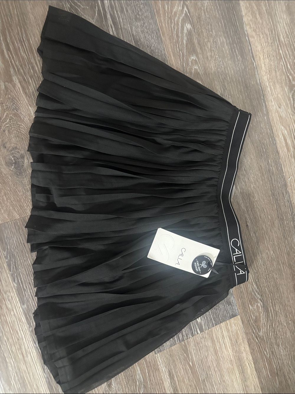 CALIA by Carrie Underwood Black Pleated Skater Skirt with Branded Waistband